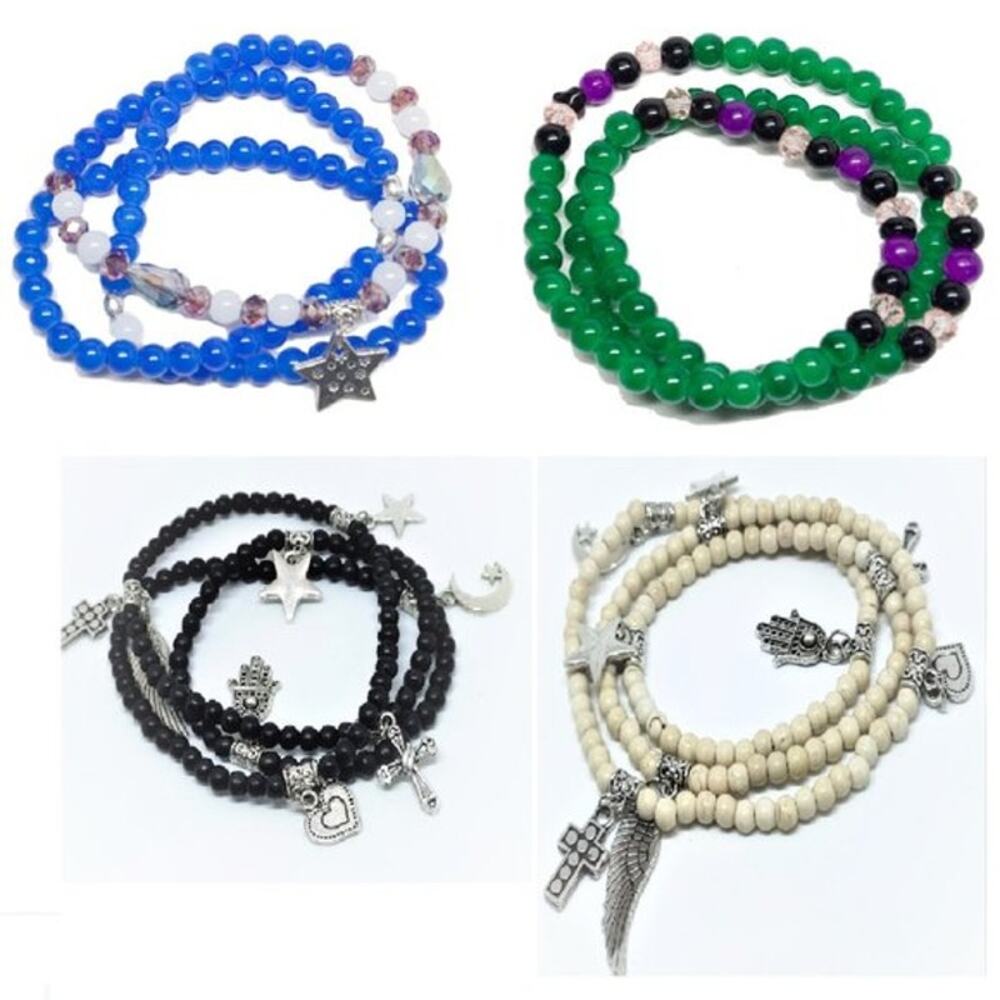 4 Bead Charm Bracelet Necklaces party favor wholesale green blue black tan
